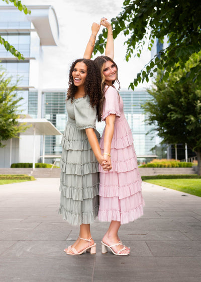 Korin Sage Ruffle Tiered Dress