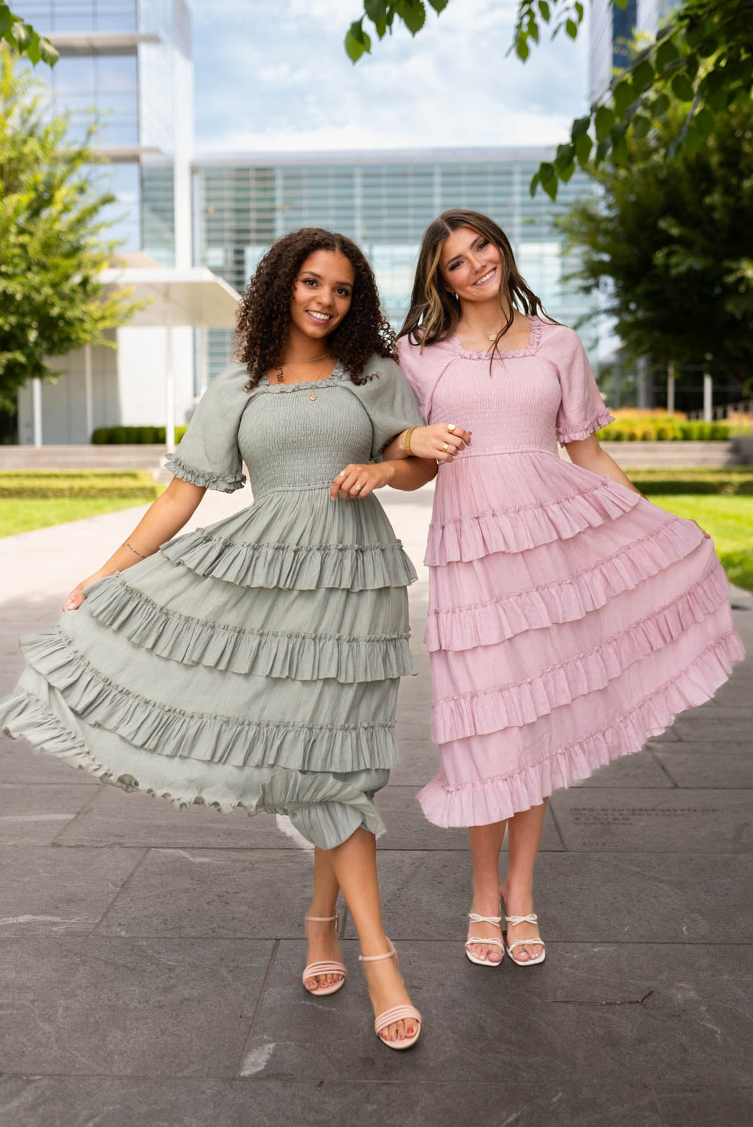 Korin Dusty Pink Ruffle Tiered Midi Dress Lena&Lou – Lena Layne