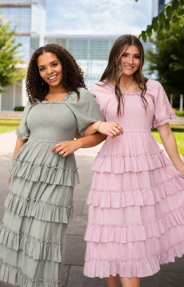 Korin Pink Ruffle Tiered Dress - Ruffle Dress | Lena Layne