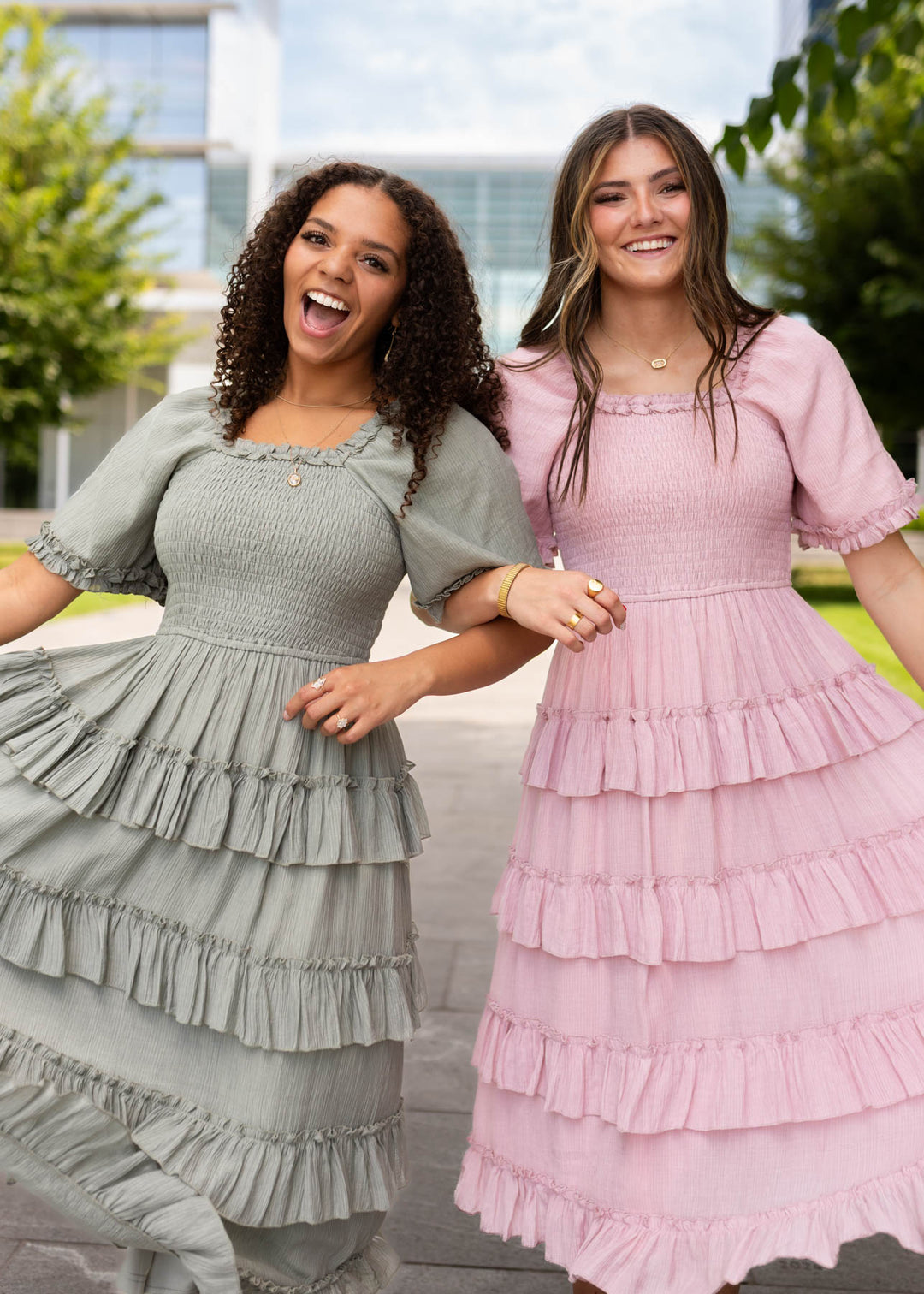 Korin Pink Ruffle Tiered Dress - Ruffle Dress | Lena Layne