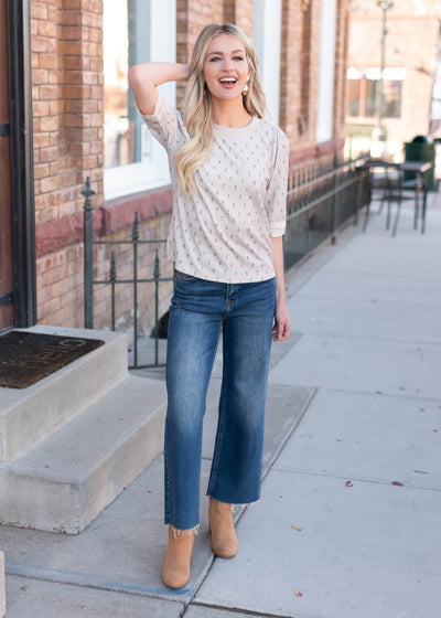Modest exclusive Lena & Lou cream floral top with short sleeves