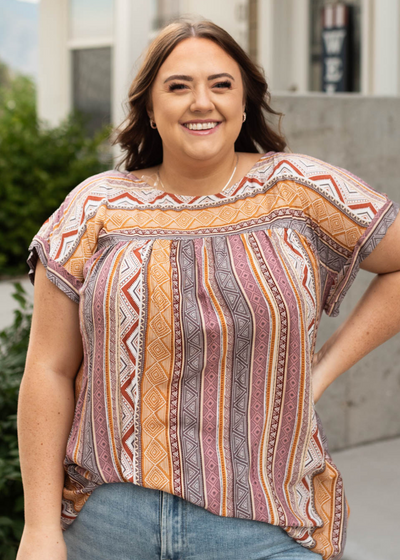 Short sleeve plus size multi top