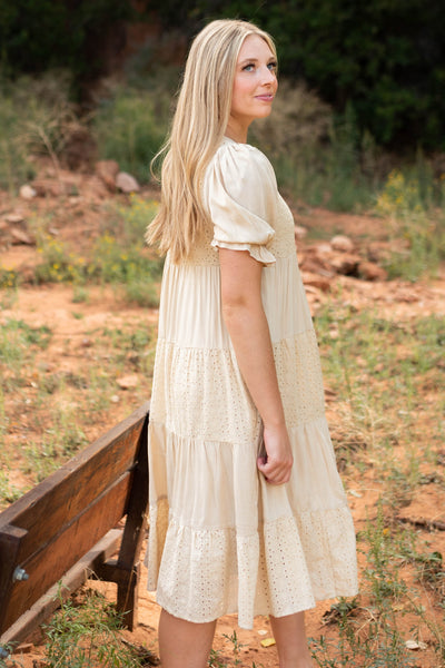 Side view of a beige dress