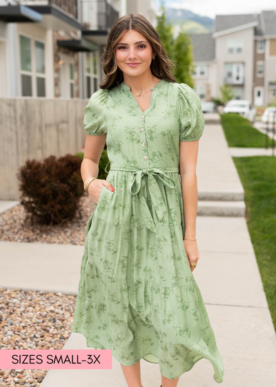 Green button up dress