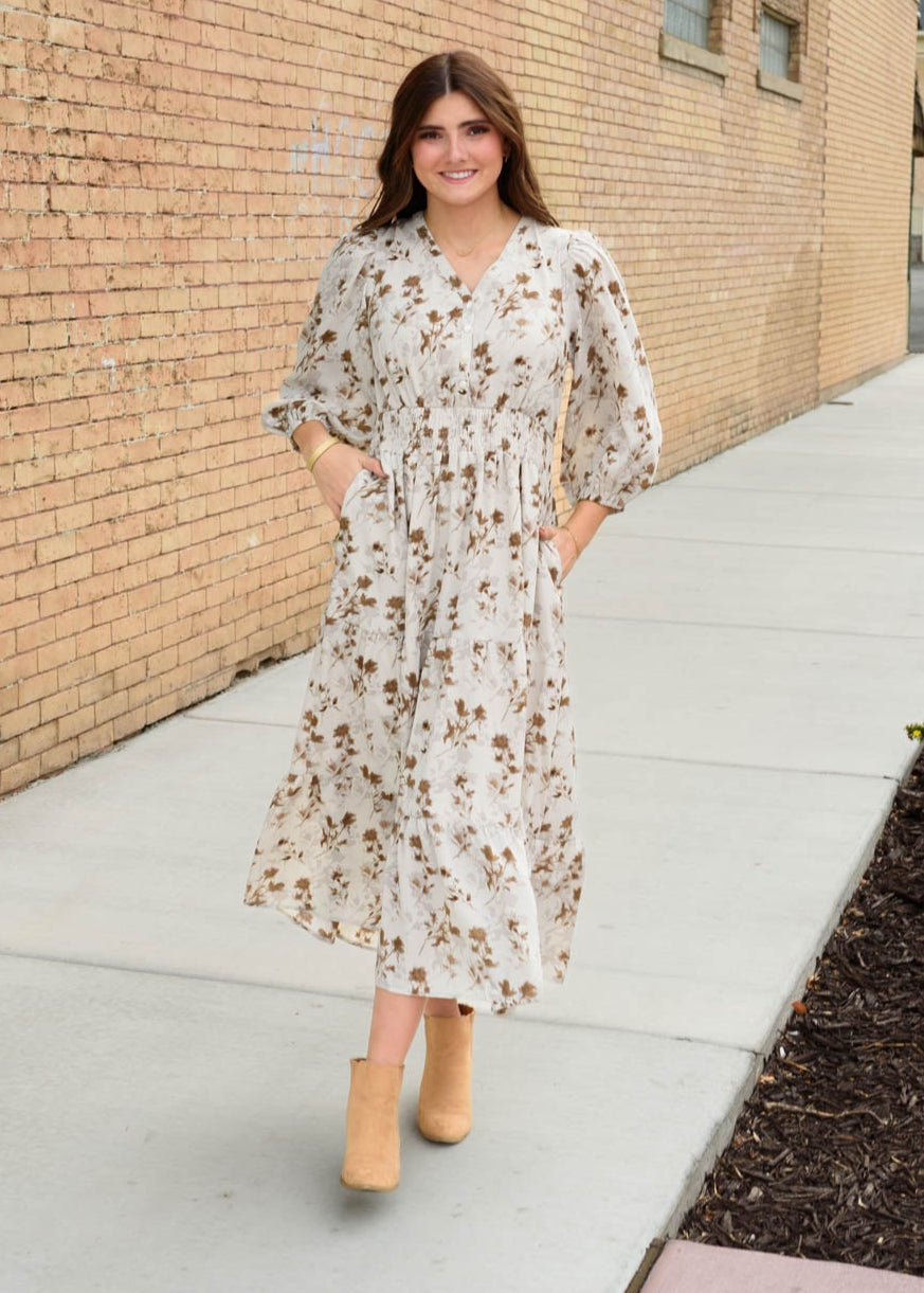blue dress for baby girl Daphne Floral Print Midi Dress Polagram – Lena Layne