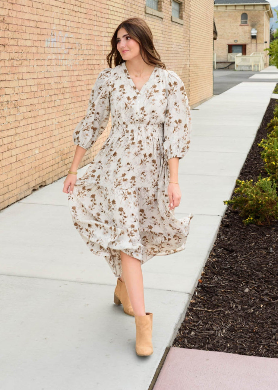 Daphne Floral Print Midi Dress Polagram – Lena Layne