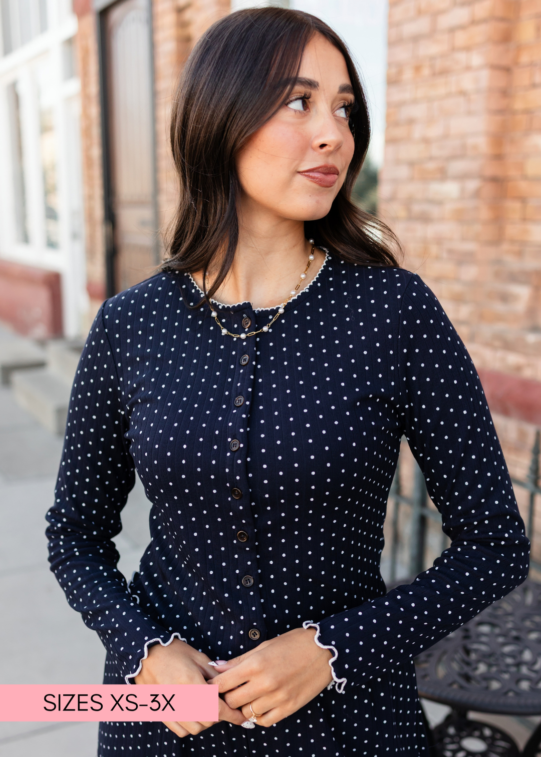 Daphne Navy & White Polka Dot Button Up Top | Lena Layne