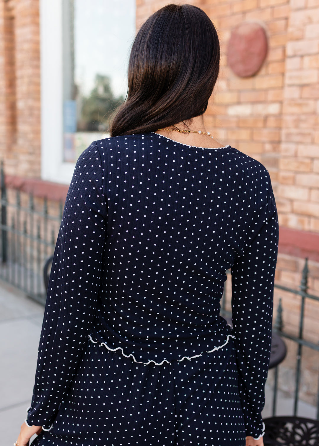 Daphne Navy & White Polka Dot Button Up Top | Lena Layne