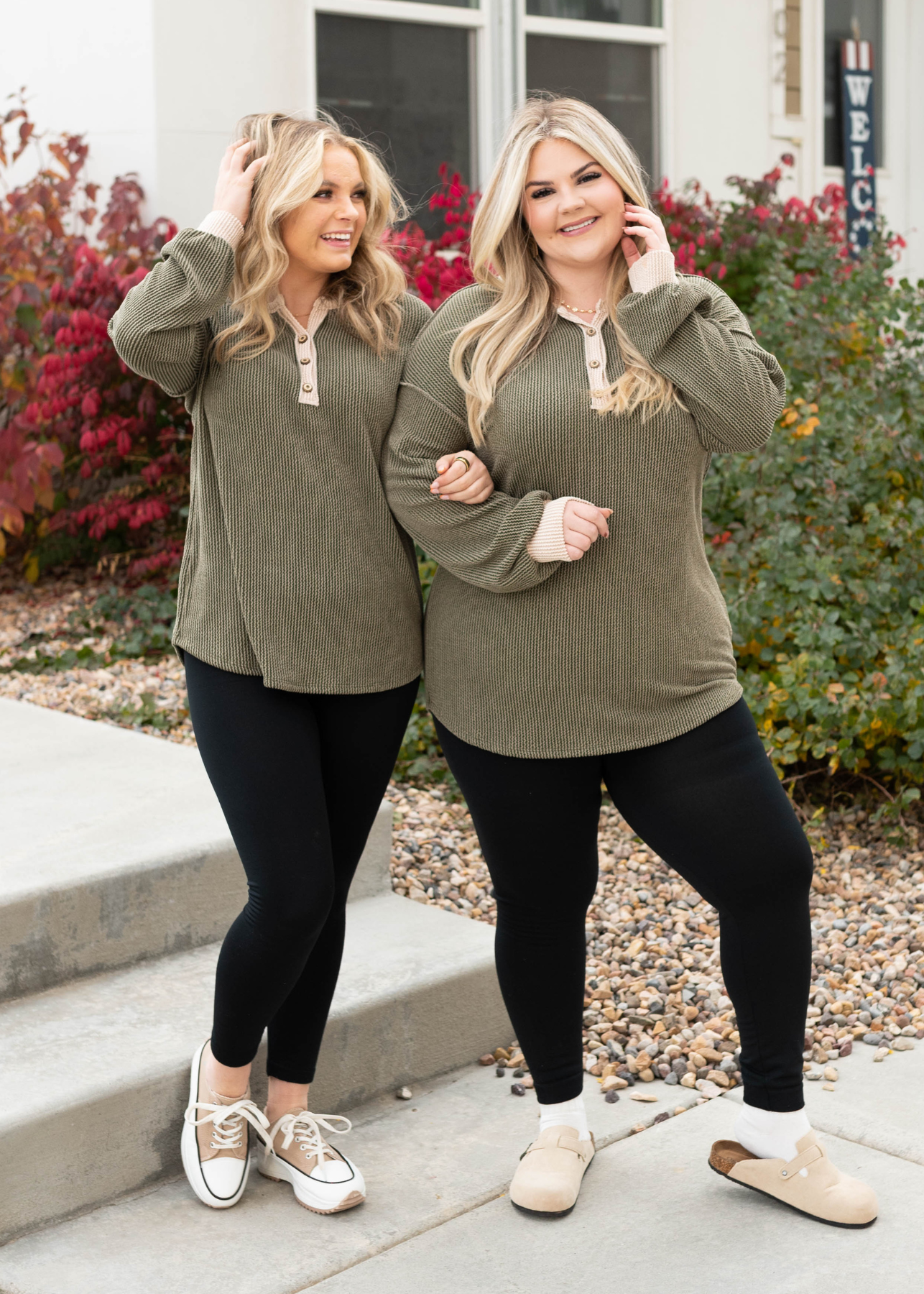Darla Olive Rib Button Top