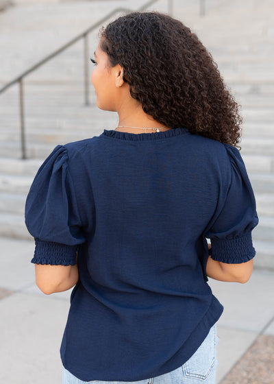 Back view of the navy top