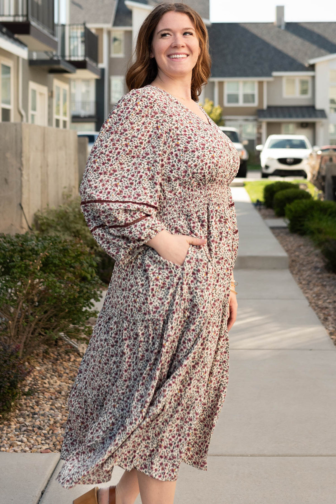 Delainey Burgundy Floral Dress Polagram  Lena Layne