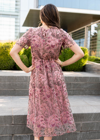 Back view of the antique pink embroidered dress