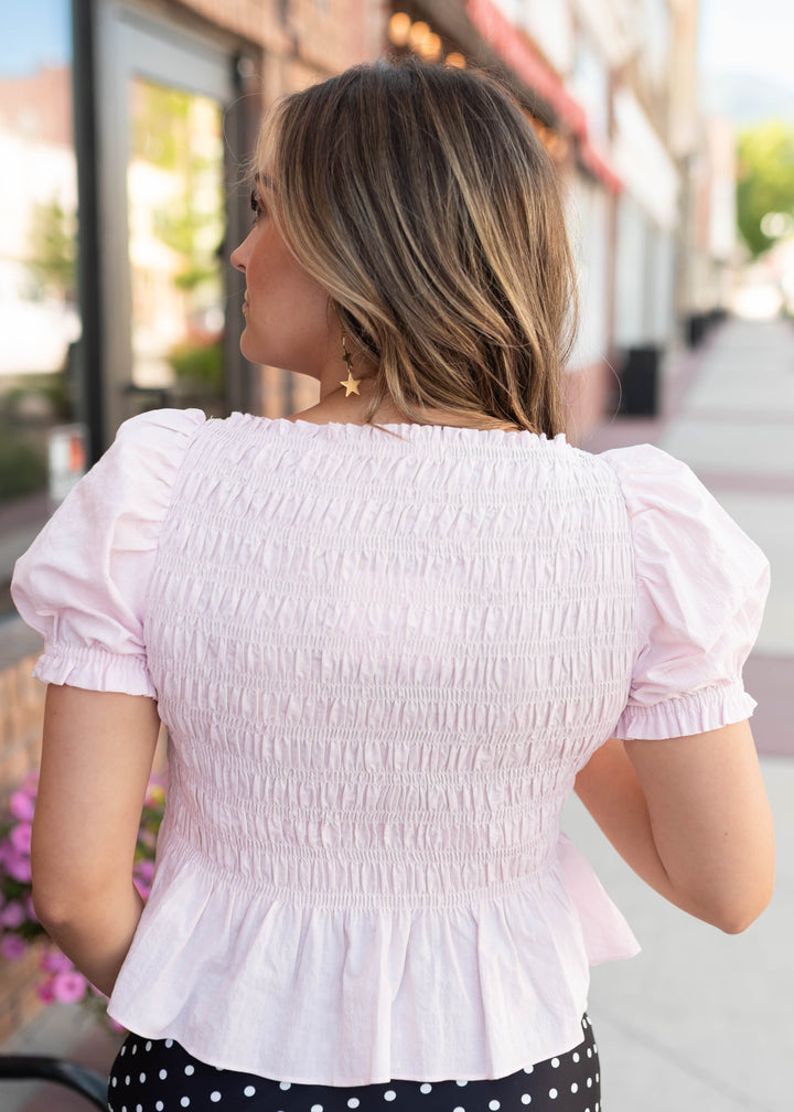 Delilah Pink Smocked Blouse | Lena Layne