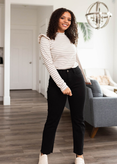 Ivory stripe ruffle top