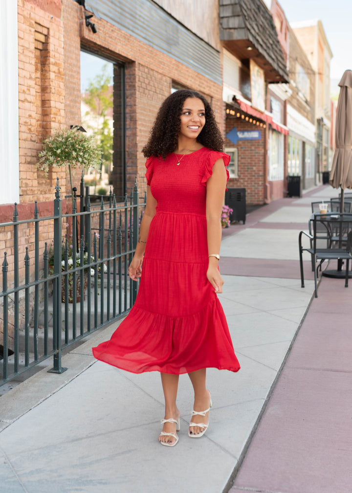 Devyn Red Smocked Dress | Lena Layne