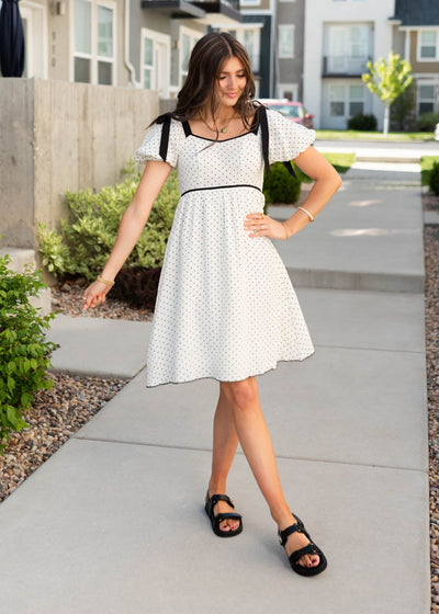 Black and ivory polka dot dress