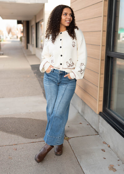 Dylan Cream Embroidered Cardigan