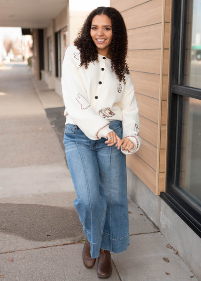 Dylan Cream Embroidered Cardigan