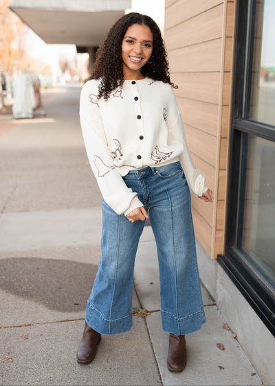 Dylan Cream Embroidered Cardigan