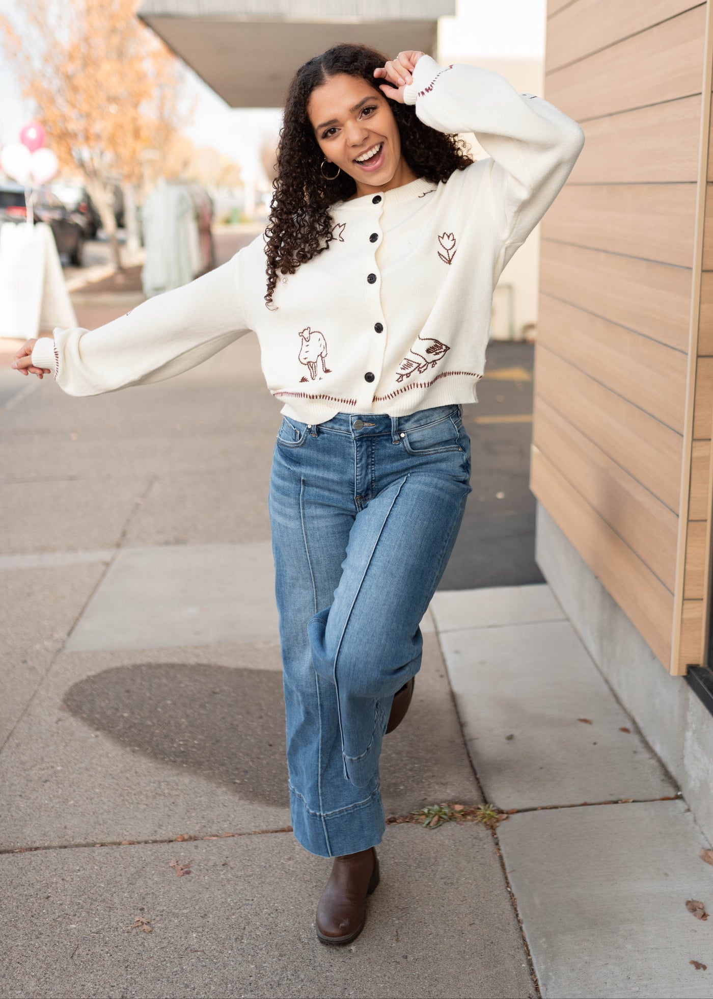 Dylan Cream Embroidered Cardigan