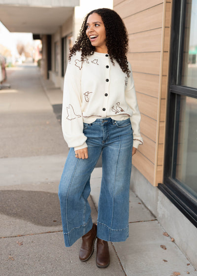 Dylan Cream Embroidered Cardigan