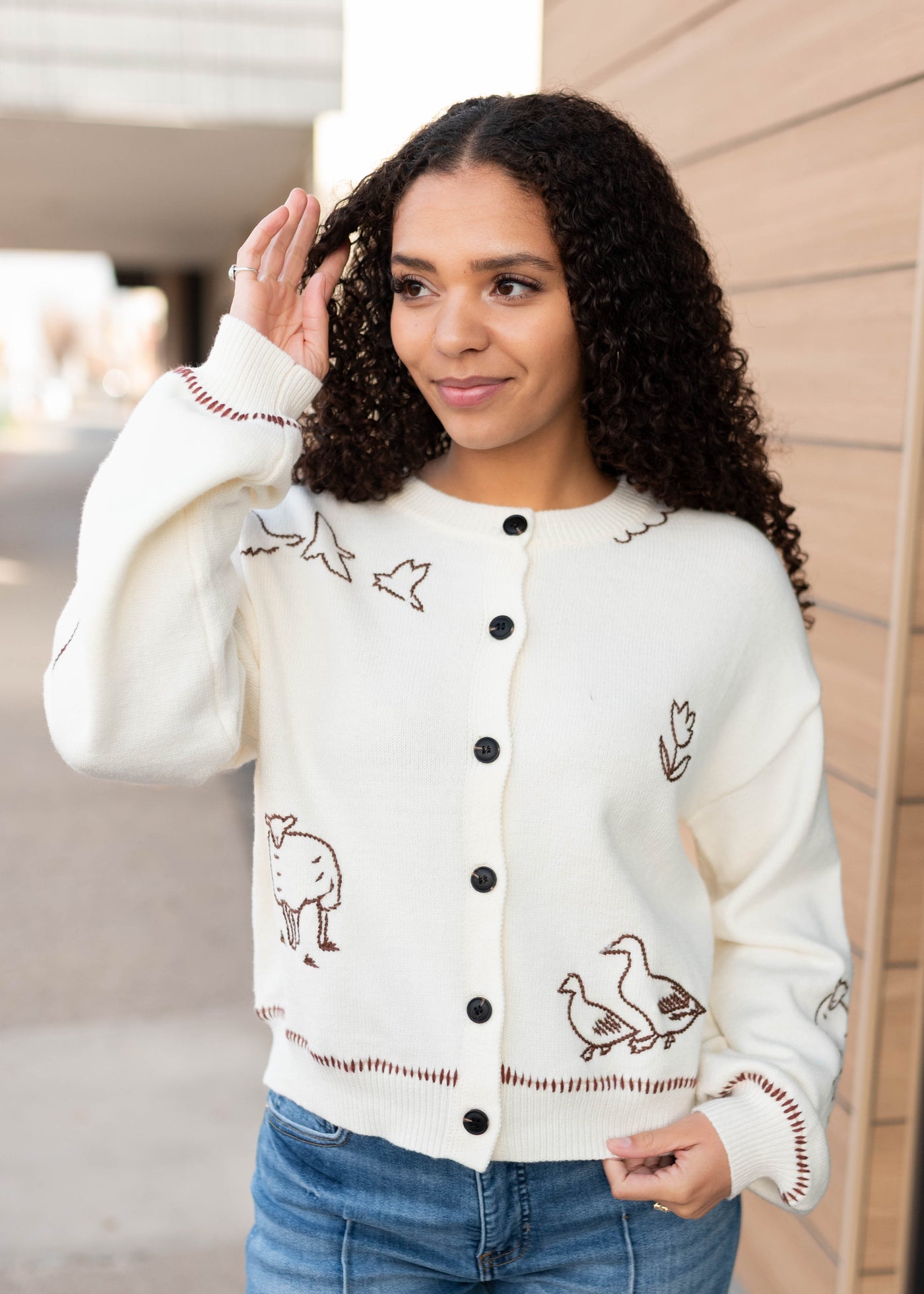 Dylan Cream Embroidered Cardigan