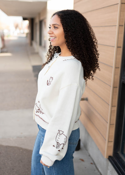 Dylan Cream Embroidered Cardigan