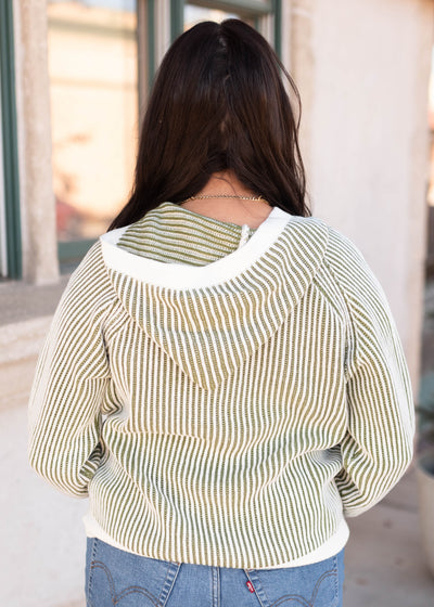 Back view of the live striped sweater hoodie