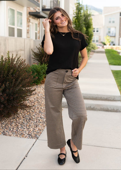Wide leg brown houndstooth pants