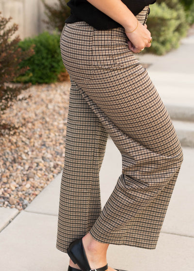 Side view of the modest brown houndstooth pants at Lena Layne