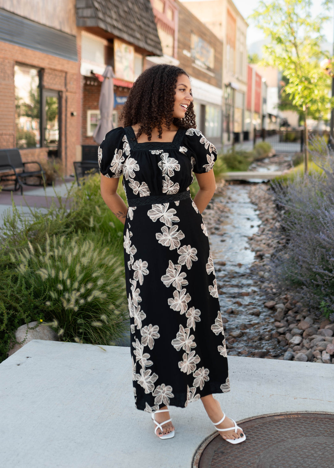 dark cream dress Eileen Black & Embroidered Floral – Lena Layne SIZE:XS cup D or even dressed up elegant sleeves. Lanai Mini Dress in