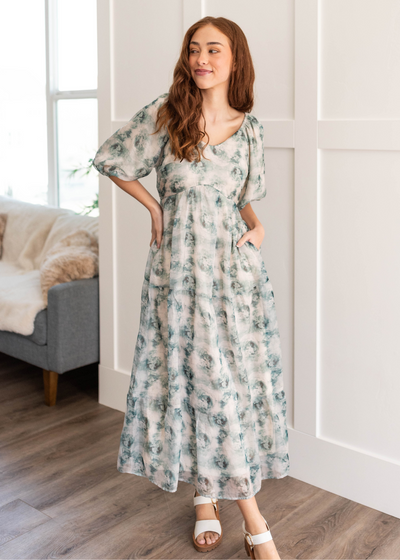 Green floral dress with pockets