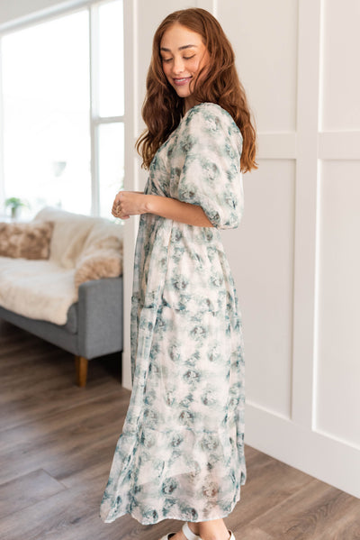 Side view of the green floral dress