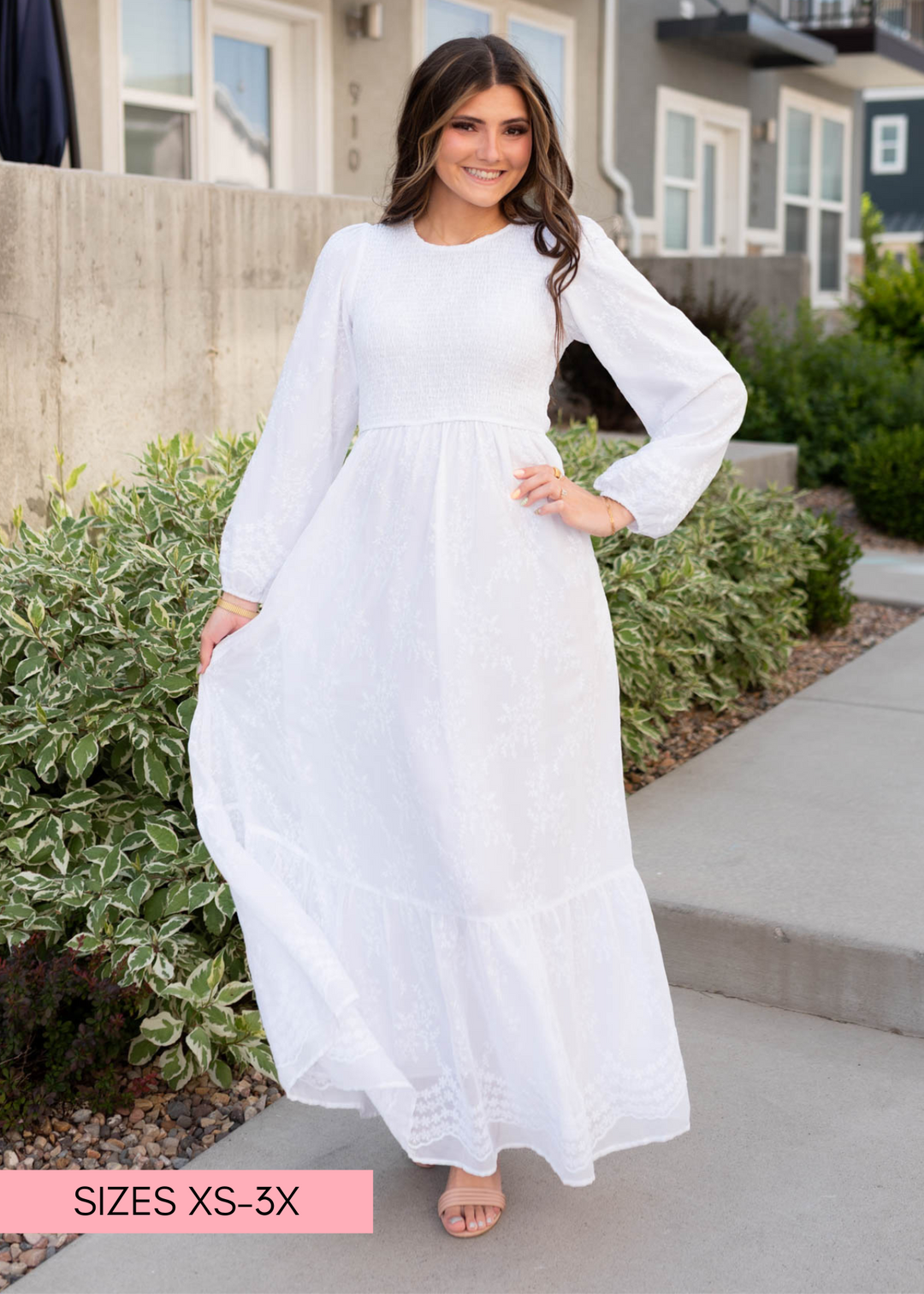 Elana White Smocked Maxi Dress Tea N Rose – Lena Layne