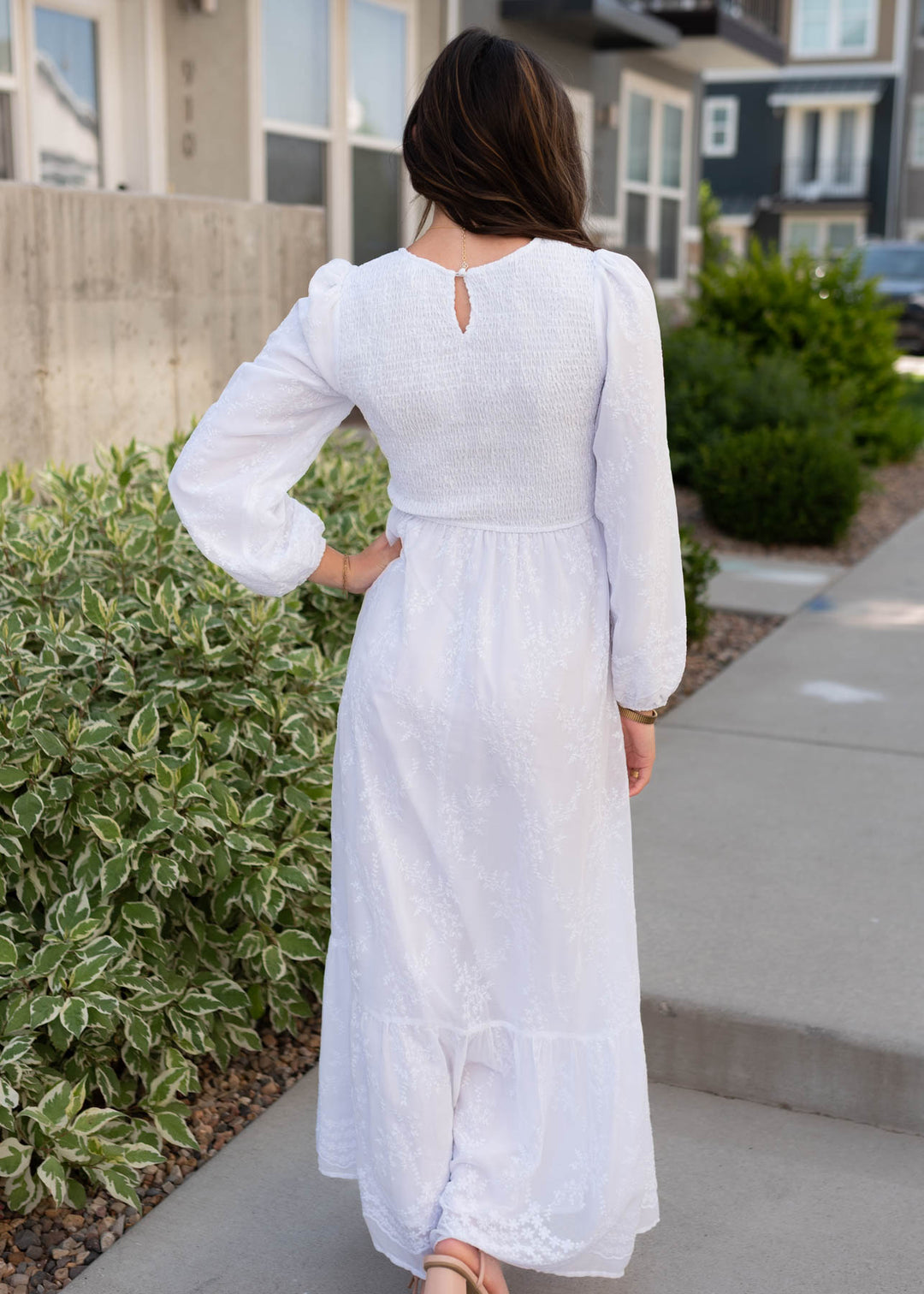 Elana White Smocked Maxi Dress
