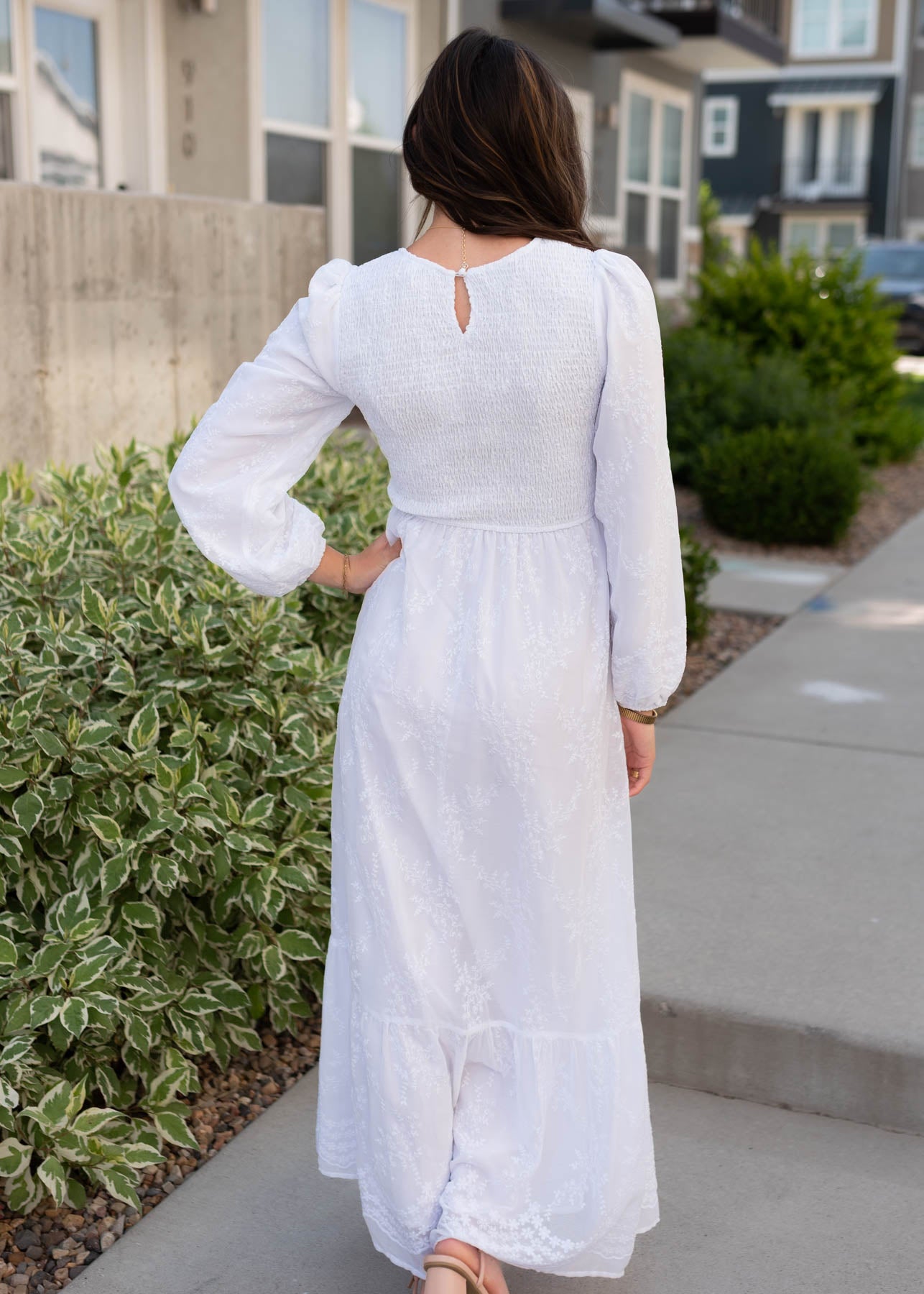 Back view of the white smocked dress