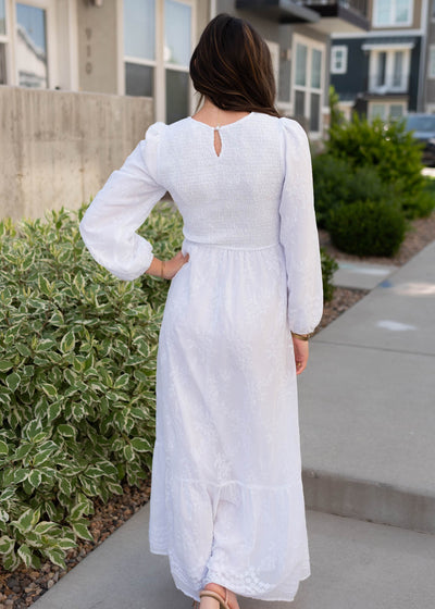 Back view of the white smocked dress