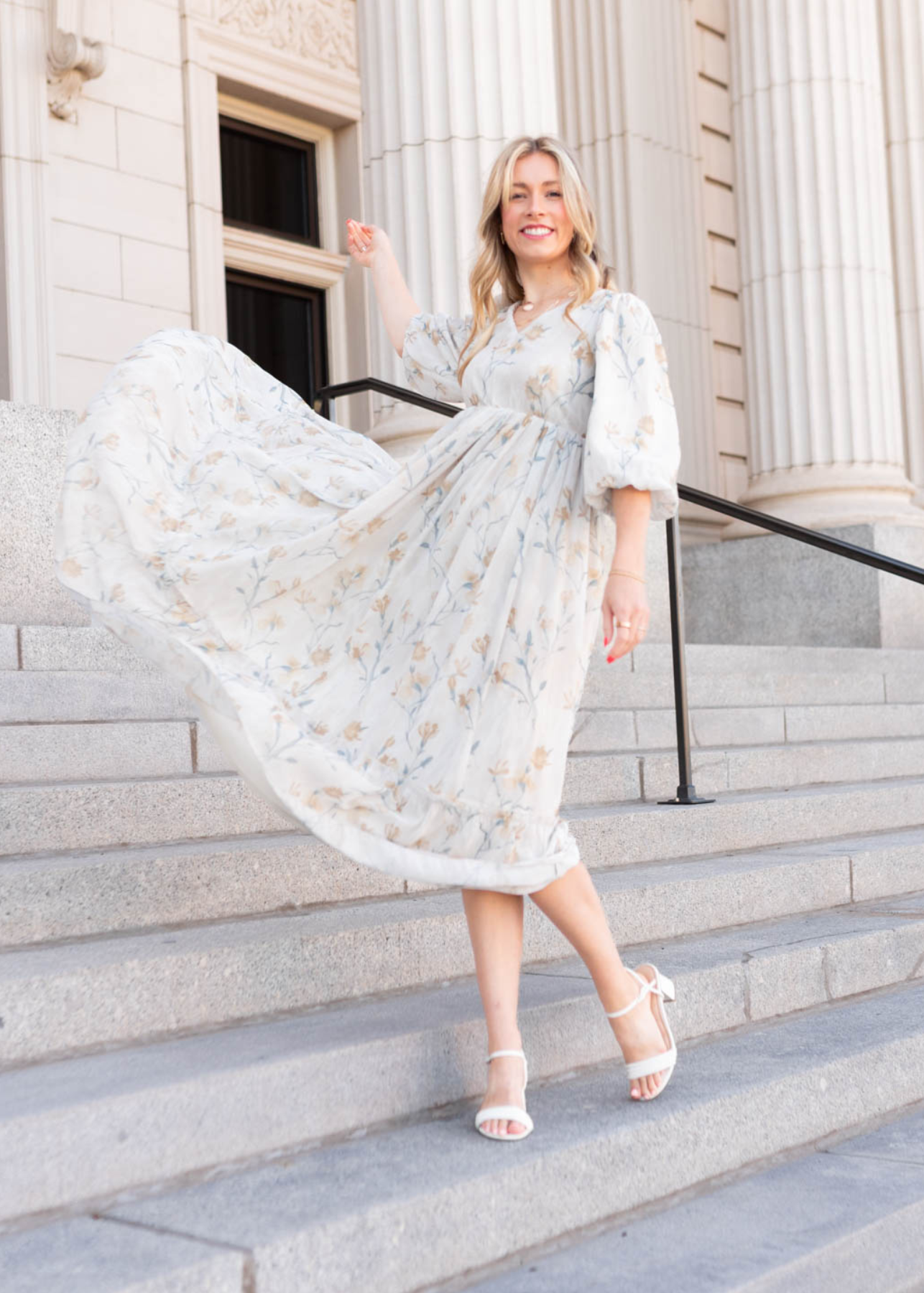 Short sleeve cream flower dress