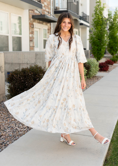 Cream flower dress with peach flowers