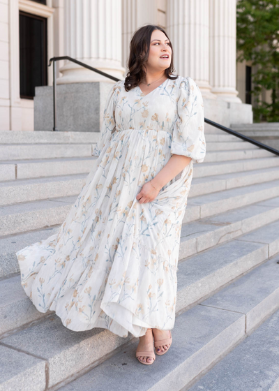 Plus size cream flower dress