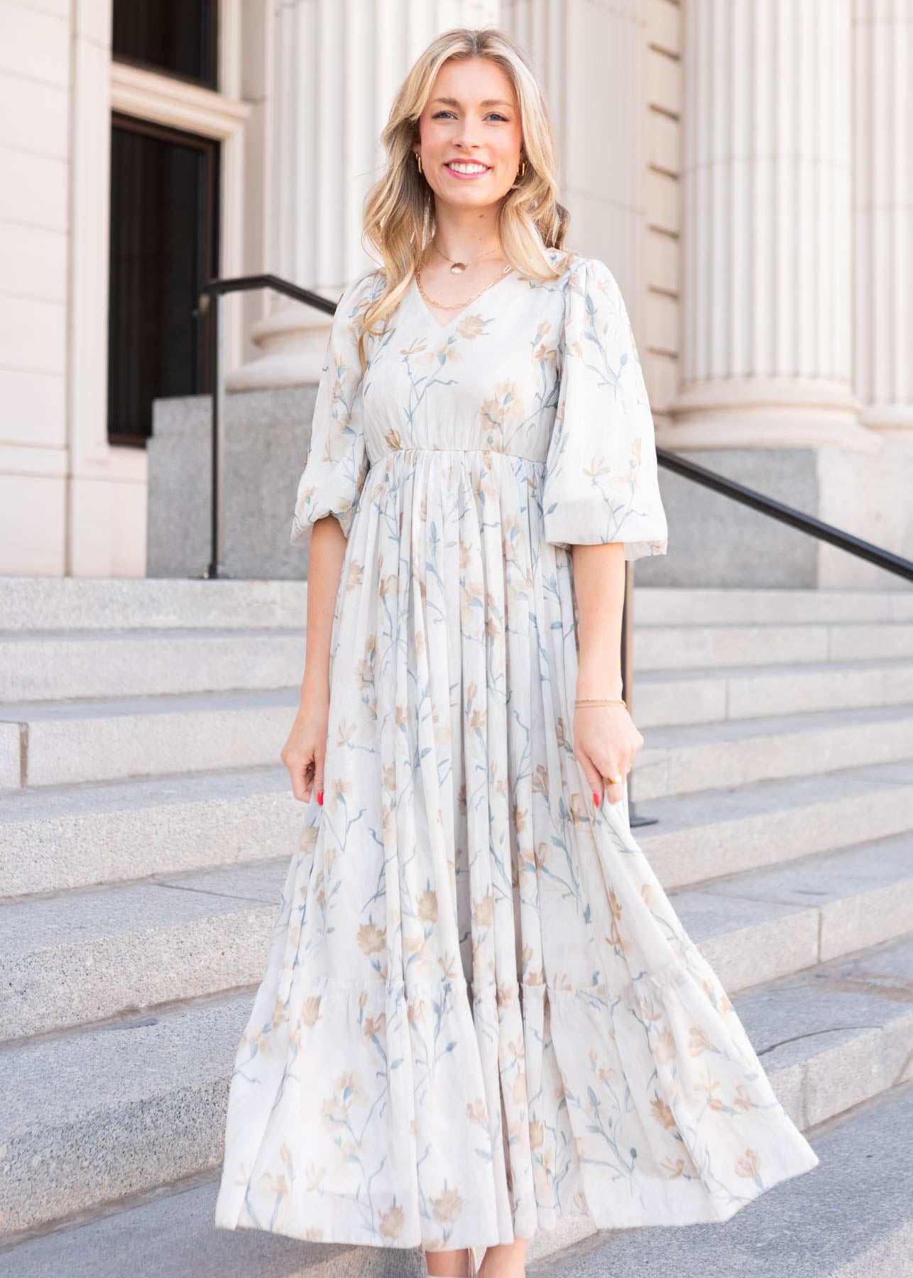 Cream flower dress with pale yellow flowers