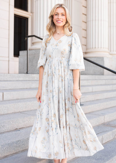 Cream flower dress with pale yellow flowers