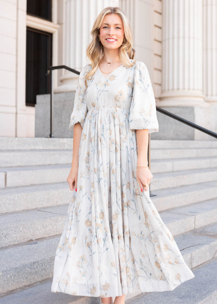 white christmas dresses Ditsy Floral Embroidered Dress in Cream main image 0