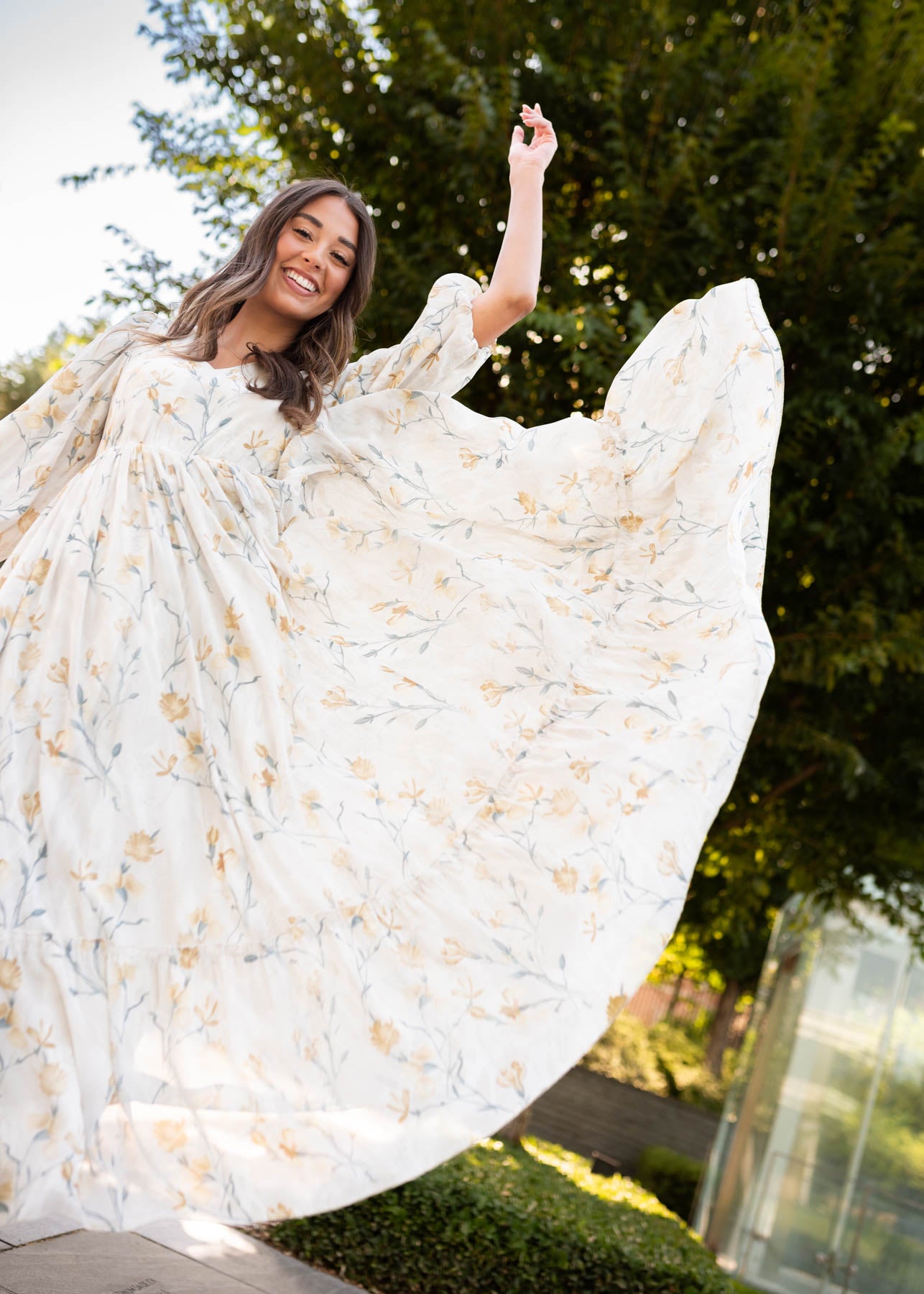 Cream flower dress with pale yellow flowers