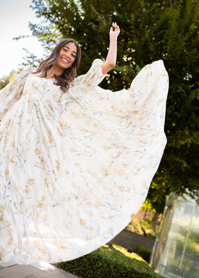 Cream flower dress with pale yellow flowers