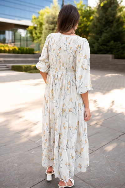 Back view of the cream flower dress