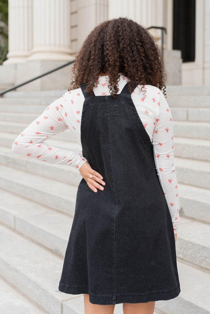 Elena Black Denim Overall Dress Cloud Ten – Lena Layne