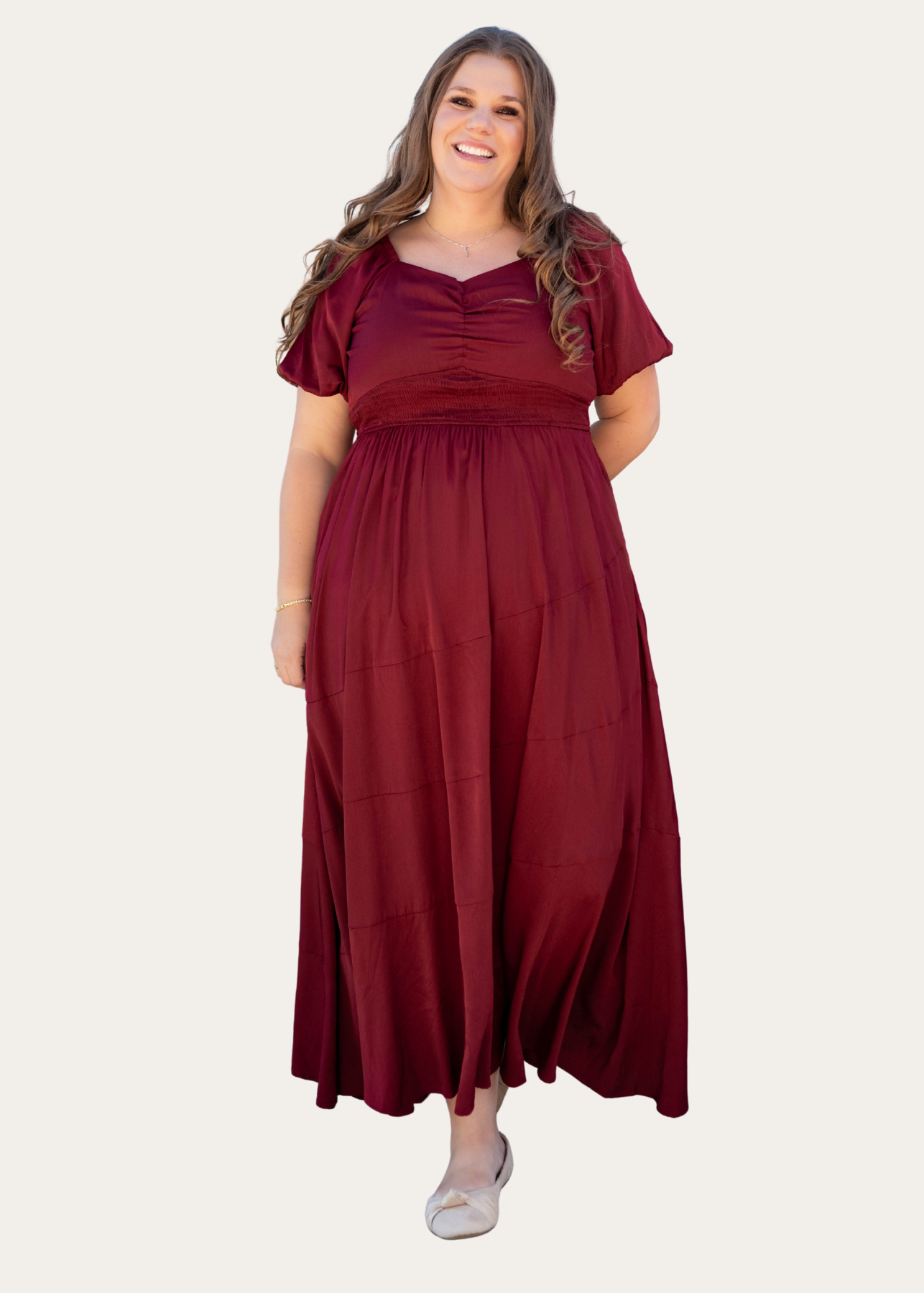 Elena Burgundy Smocked Dress