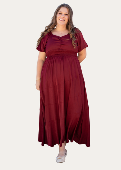Elena Burgundy Smocked Dress