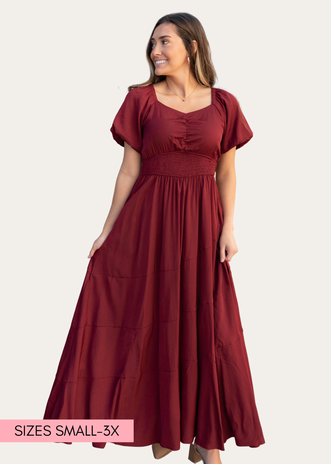 Elena Burgundy Smocked Dress